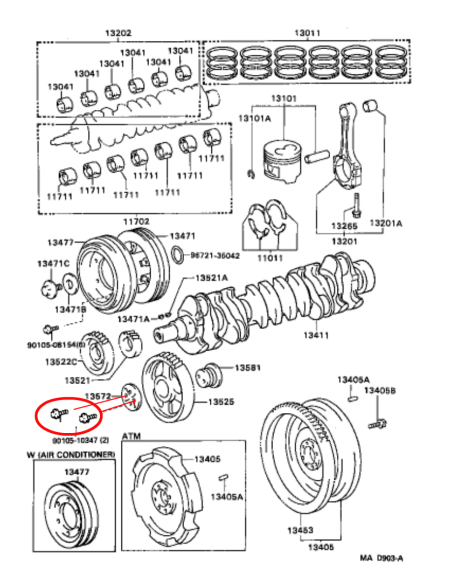 DISTRIBUCION , TORNILLO  PIÑON INTERMEDIO J8/10  ( ORIGINAL )