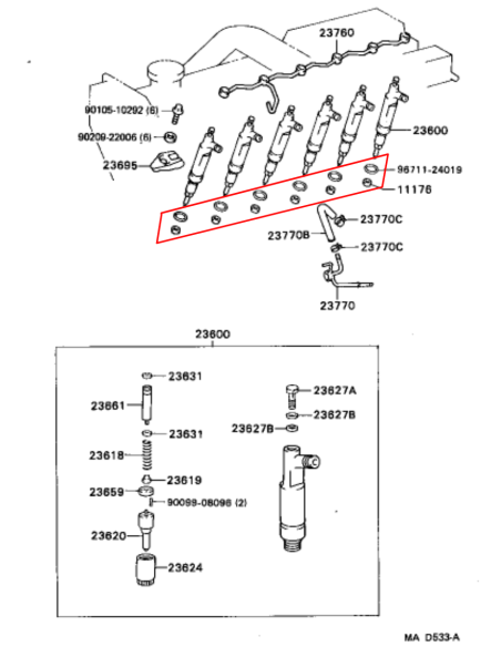 KIT MONTAJE INYECTORES HDJ-80 12V ANTERIOR AL 08/92