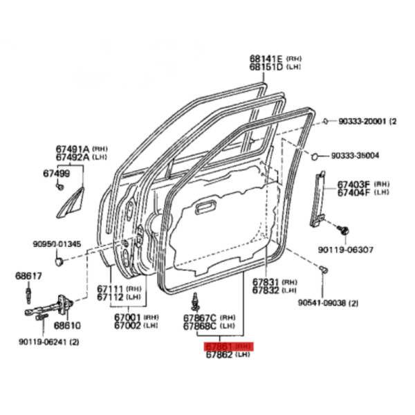 GOMA EXTERIOR PUERTA DERECHA DELANTERA  J8 ORIGINAL TOYOTA LAND CRUISER