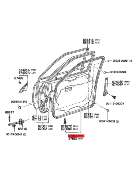 GOMA EXTERIOR PUERTA DERECHA DELANTERA  J8 ORIGINAL TOYOTA LAND CRUISER