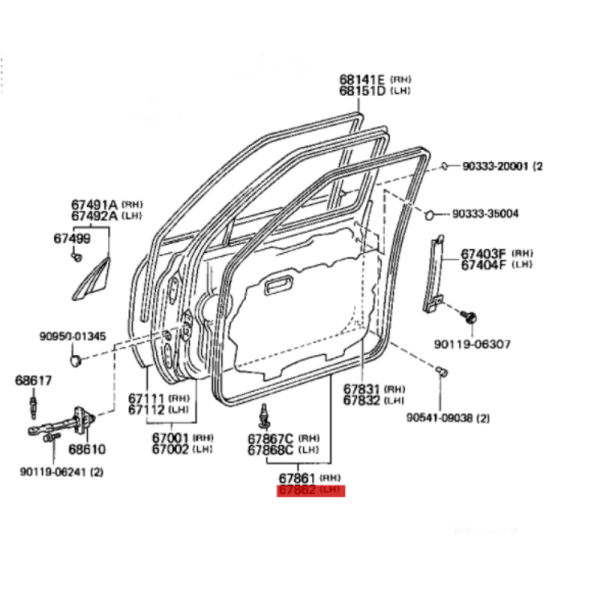 GOMA EXTERIOR PUERTA IZQUIERDA DELANTERA  J8 ORIGINAL TOYOTA LAND CRUISER