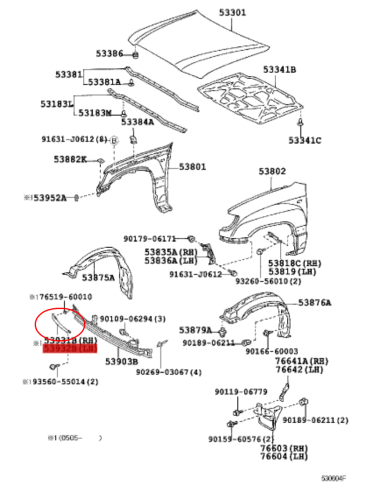 PANEL DELANTERO LUZ DERECHA J10 (POSTERIOR - 2005)  ORIGINAL TOYOTA LAND CRUISER