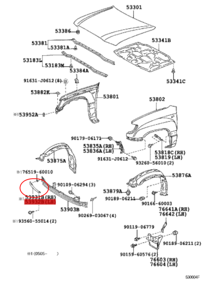 PANEL DELANTERO LUZ DERECHA J10 (POSTERIOR - 2005)  ORIGINAL TOYOTA LAND CRUISER
