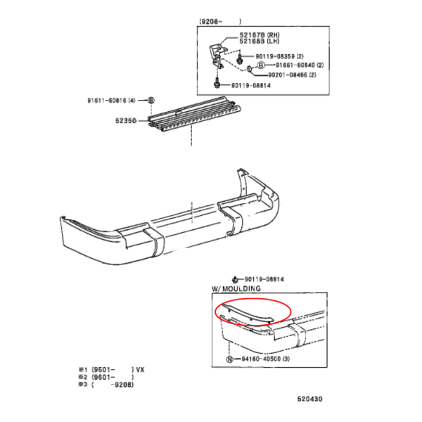 MOLDURA PUNTERA PARAGOLPES TRASERO DERECHA J8 (12V) ORIGINAL TOYOTA LAND CRUISER