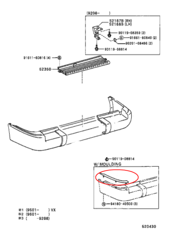 MOLDURA PUNTERA PARAGOLPES TRASERO DERECHA J8 (12V) ORIGINAL TOYOTA LAND CRUISER