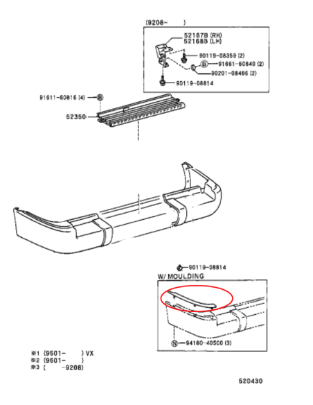 MOLDURA PUNTERA PARAGOLPES TRASERO DERECHA J8 (12V) ORIGINAL TOYOTA LAND CRUISER