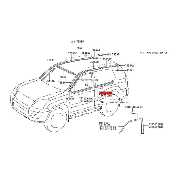 MOLDURA VENTANA  TRASERA  DERECHA  J12 (3 PUERTAS) ORIGINAL TOYOTA LAND CRUISER