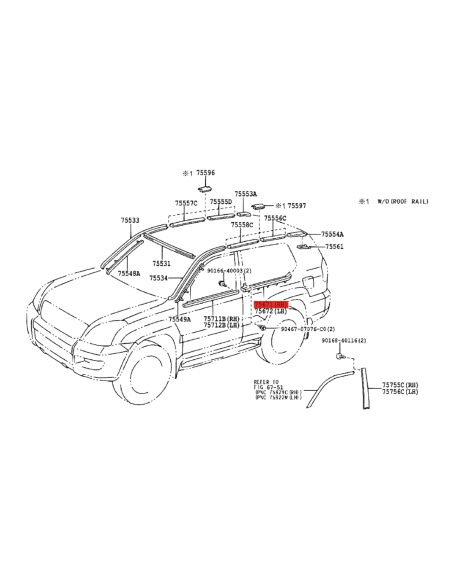 MOLDURA VENTANA  TRASERA  DERECHA  J12 (3 PUERTAS) ORIGINAL TOYOTA LAND CRUISER