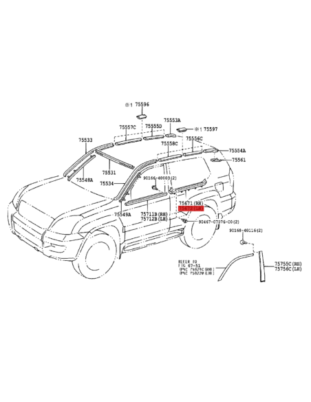 MOLDURA VENTANA  TRASERA IZQUIERDA J12 (3 PUERTAS) ORIGINAL TOYOTA LAND CRUISER