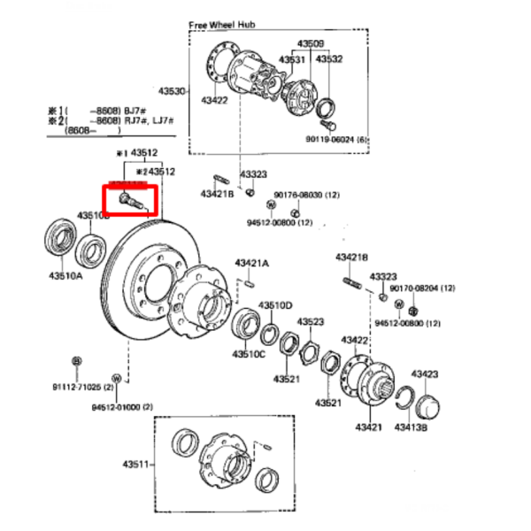 ESPARRAGO  BUJE RUEDA  DELANTERO  J4/6/7/HILUX/4RUNNER ORIGINAL TOYOTA LAND CRUISER
