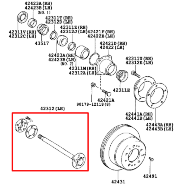 PALIER TRASERO IZQUIERDO J10 ORIGINAL TOYOTA LAND CRUISER