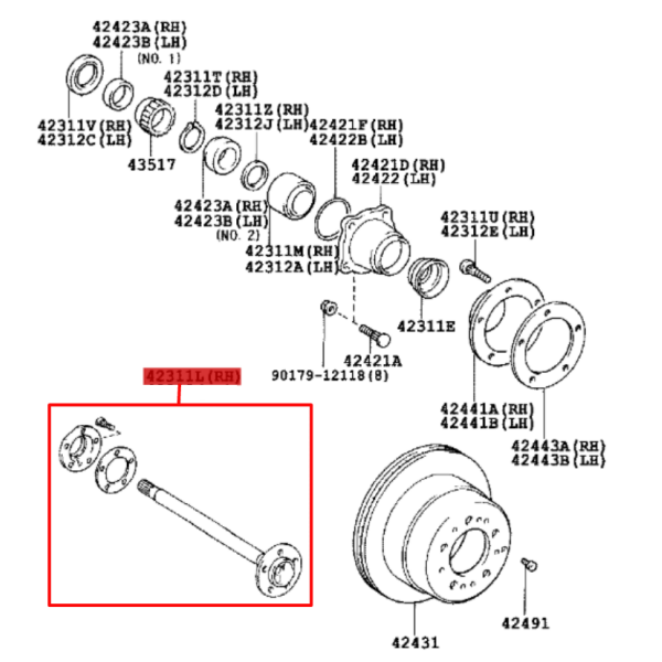 PALIER TRASERO IZQUIERDO J10 ORIGINAL TOYOTA LAND CRUISER