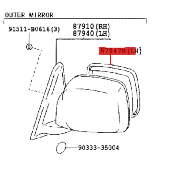 ESPEJO O CRISTAL RETROVISOR IZQUIERDO J9 ORIGINAL TOYOTA LAND CRUISER