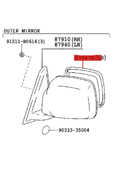 ESPEJO O CRISTAL RETROVISOR IZQUIERDO J9 ORIGINAL TOYOTA LAND CRUISER