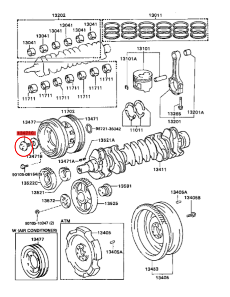TORNILLO CIGÜEÑAL DELANTERO J7/8/10 ORIGINAL TOYOTA LAND CRUISER