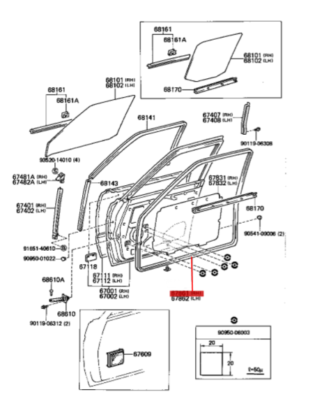 GOMA EXTERIOR PUERTA DERECHA DELANTERA  J6 ORIGINAL TOYOTA LAND CRUISER