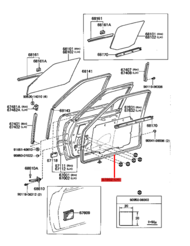 GOMA EXTERIOR PUERTA IZQUIERDA DELANTERA  J6 ORIGINAL TOYOTA LAND CRUISER