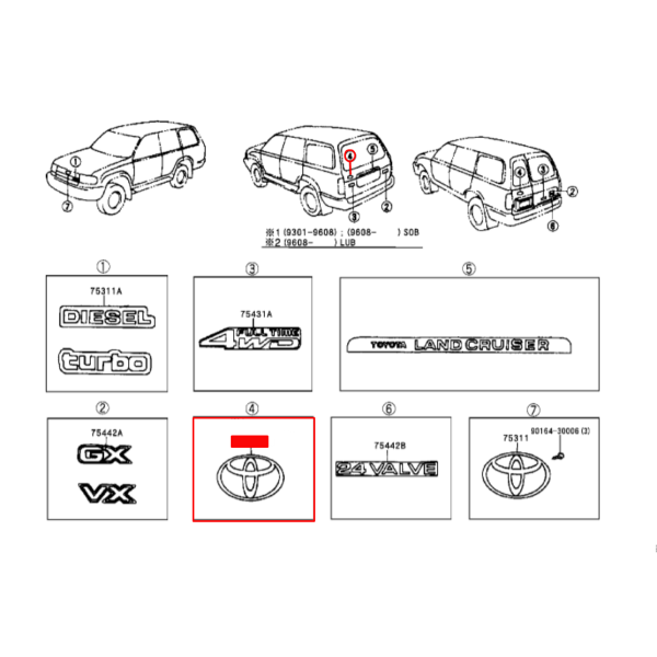 EMBLEMA PORTON TRASERO J8 ORIGINAL TOYOTA LAND CRUISER