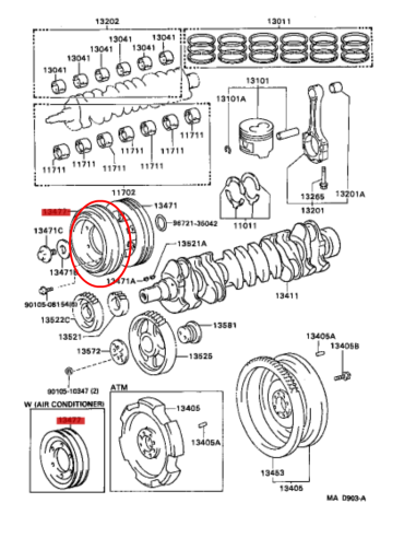 POLEA CIGUEÑAL AIRE ACONDICIONADO J7/8 (12V) ORIGINAL TOYOTA LAND CRUISER