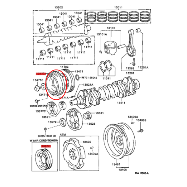 POLEA CIGUEÑAL AIRE ACONDICIONADO J7/8 (12V) ORIGINAL TOYOTA LAND CRUISER