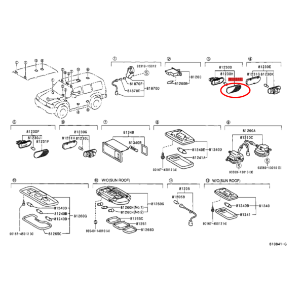 PLASTICO LUZ CORTESIA DERECHA J10/12 ORIGINAL TOYOTA LAND CRUISER