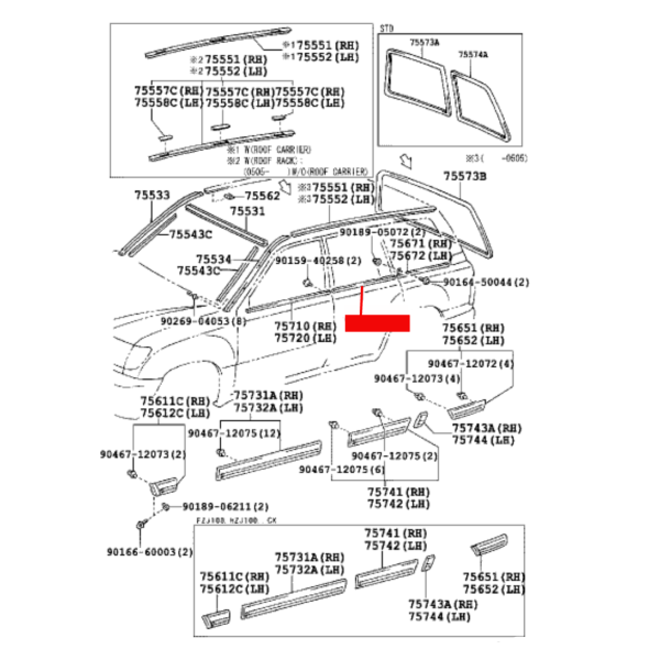 MOLDURA VENTANA PUERTA TRASERA IZQUIERDA J10 ORIGINAL TOYOTA LAND CRUISER