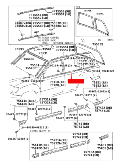 MOLDURA VENTANA PUERTA TRASERA IZQUIERDA J10 ORIGINAL TOYOTA LAND CRUISER