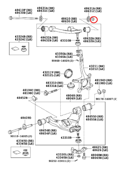 TUERCA TRAPECIO SUPERIOR  J12/15 ORIGINAL TOYOTA LAND CRUISER