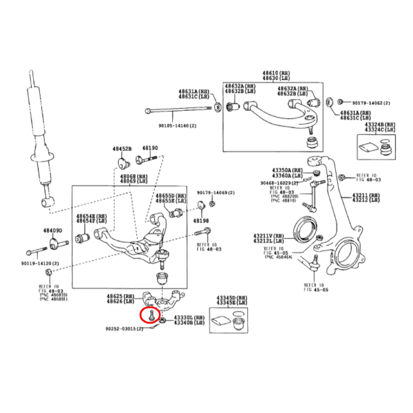TORNILLO DEL SOPORTE/UNION TRAPECIO INFERIOR  J12/15 ORIGINAL TOYOTA LAND CRUISER