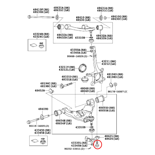 TORNILLO DEL SOPORTE/UNION TRAPECIO INFERIOR  J12/15 ORIGINAL TOYOTA LAND CRUISER
