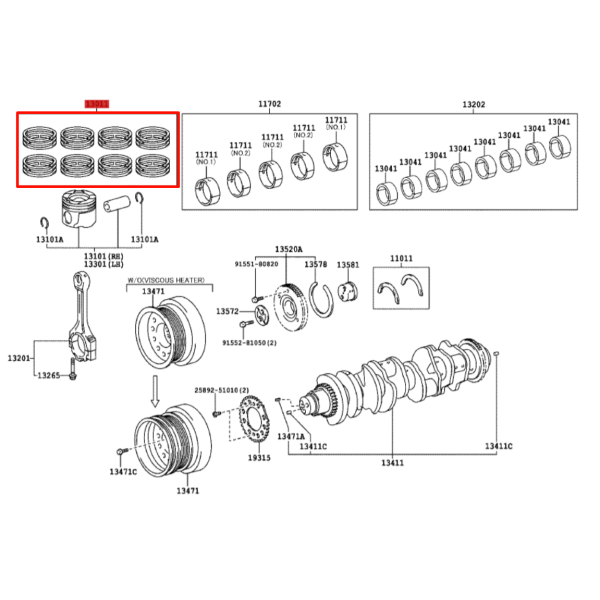 JUEGO SEGMENTOS O AROS J20 (STD) ORIGINAL TOYOTA LAND CRUISER