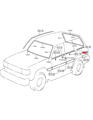 Left rear door window frame J8 (chrome) -...