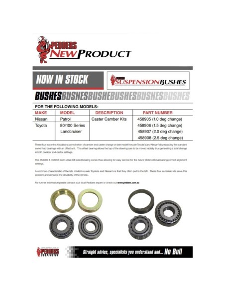 Kit di 2 cuscinetti eccentrici per camber o avanzamento (2,0 gradi) j7 / 8 / patrolY60 / Y61 / Ford maverick - Pedders