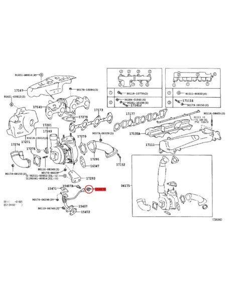 Junta de tubo de entrada de óleo de lubrificação do turbo J7 / 9 / 12 / 15 - Original Toyota Land Cruiser