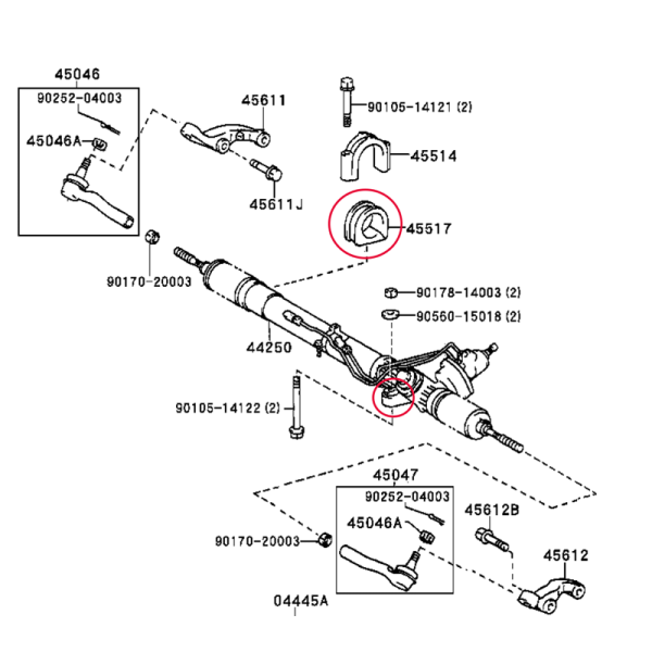Reinforced rack and pinion mounting bushings...