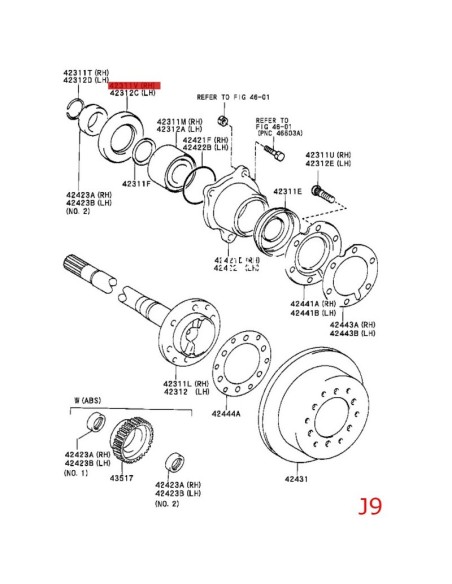 Rear inner axle shaft bearing J9 / 4 Runner (with ABS) - Original Toyota Land Cruiser