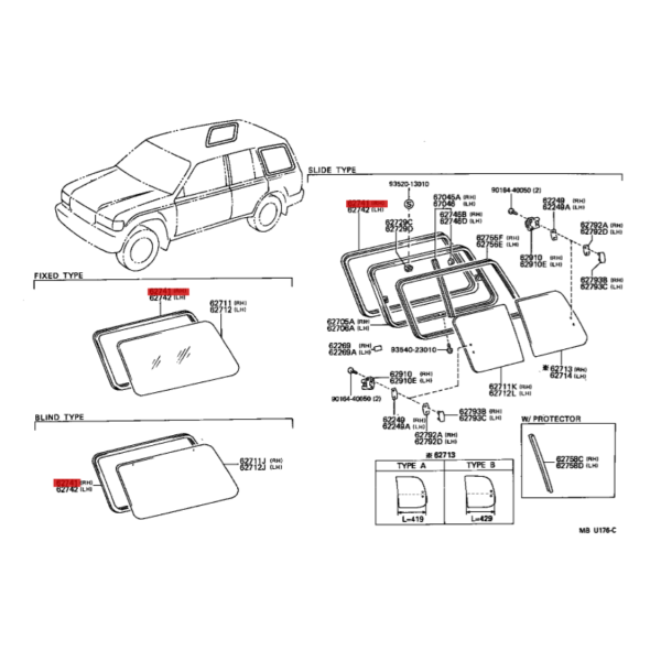 GOMA CARROCERIA MARCO VENTANA TRASERA DERECHA (DESLIZANTE) J8 ORIGINAL TOYOTA LAND CRUISER