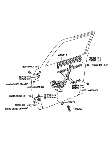 Front left glass slider for Toyota Land Cruiser...