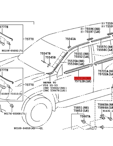Front right door window frame for Toyota Land Cruiser J15 - Original Toyota Land Cruiser