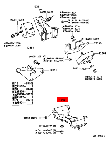 Silentblock oder manuelle Getriebehalterung J7 (Motor 3B) - Original Toyota Land Cruiser