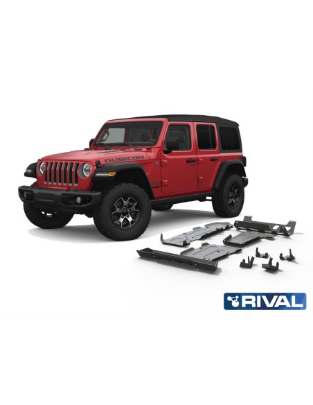 Complete protection kit (6 protections) 6mm duralumin for Jeep Wrangler JL (4 doors) - Rival