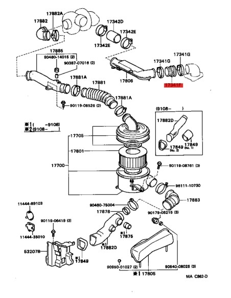 Luftfiltermanschette Nr. 1, für Toyota J7 / Toyota Hilux (2lt) - Original Toyota Land Cruiser