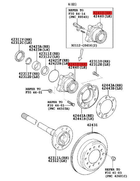 Roulement de moyeu arrière droit pour Toyota Land Cruiser J12 / 15 / FJ (avec ABS) - Original Toyota Land Cruiser