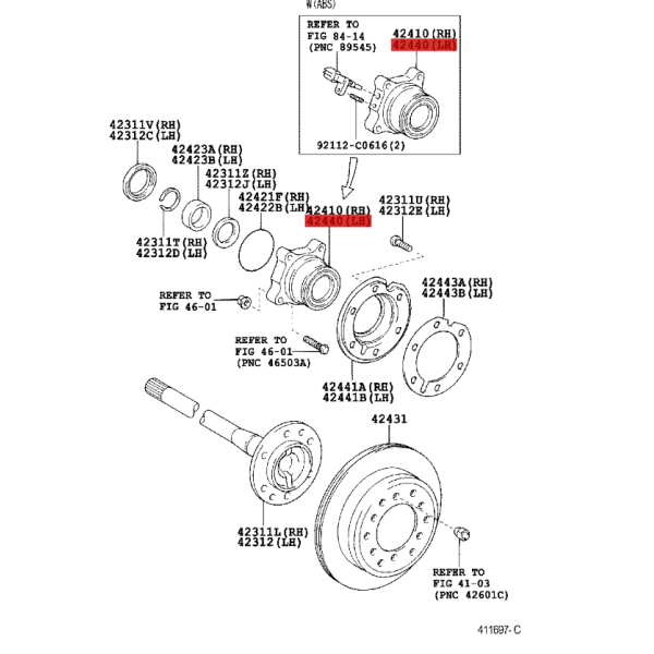 Left rear wheel hub bearing J12 / 15 / FJ (with...