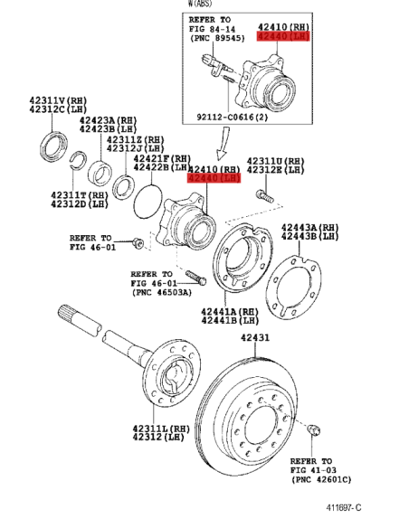 Rolamento do cubo traseiro esquerdo J12 / 15 / FJ (com abs) - Original Toyota Land Cruiser