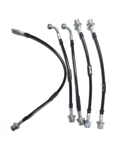 Kit of 5 reinforced stainless steel brake hoses +50mm (black color), for Toyota Land Cruiser J9 - Goodridge