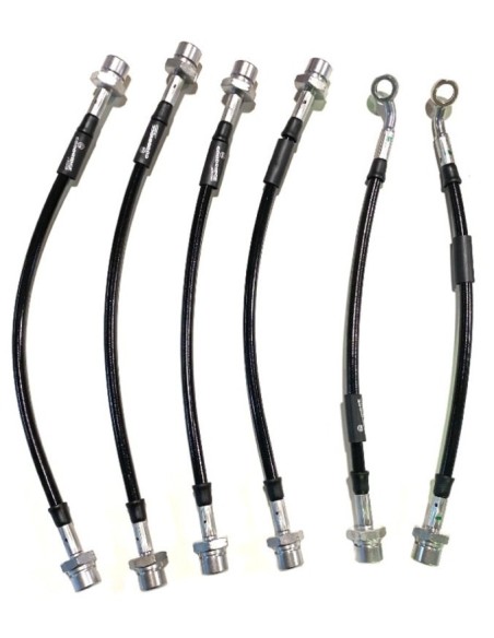 Kit of 6 reinforced stainless steel brake hoses +50mm (black color), for Toyota Land Cruiser J12 - Goodridge
