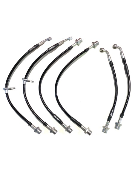 Kit di 5 tubi freno in acciaio inox rinforzati +70mm (colore nero), per Toyota Land Cruiser J10 (precedente al 2004) - Goodridge