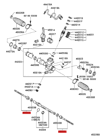 rotule axiale de crémaillère de direction pour Rav4 (2003 à 2005) - Original Toyota Land Cruiser