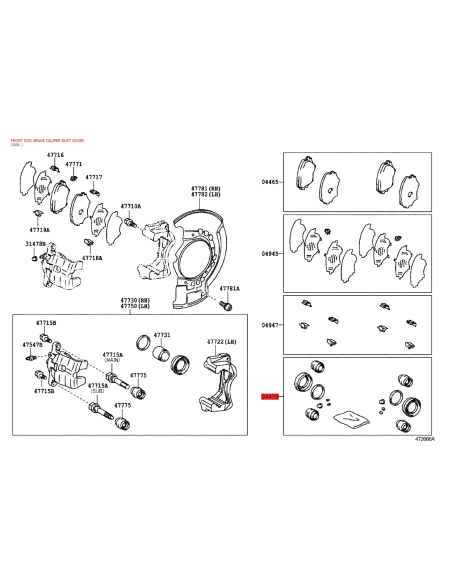 Front brake caliper repair kit for Toyota RAV4 (2000 to 2005) - Original Toyota Land Cruiser